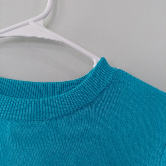 Ashro dress Medium cyan blue layered sleeve crew neck bodycon knee length - Picture 4 of 4